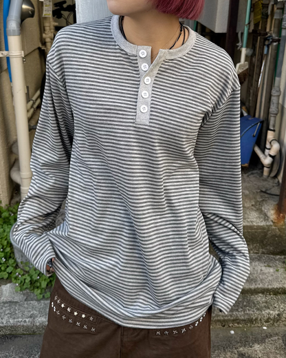 ヘンリーネックボーダーロングTシャツ KM7061 – YOLO(ヨロ ヘンリーネックボーダーロングTシャツ KM7061 – YOLO(ヨロ