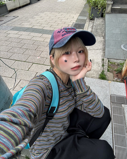 ヘンリーネックボーダーロングTシャツ KM7059