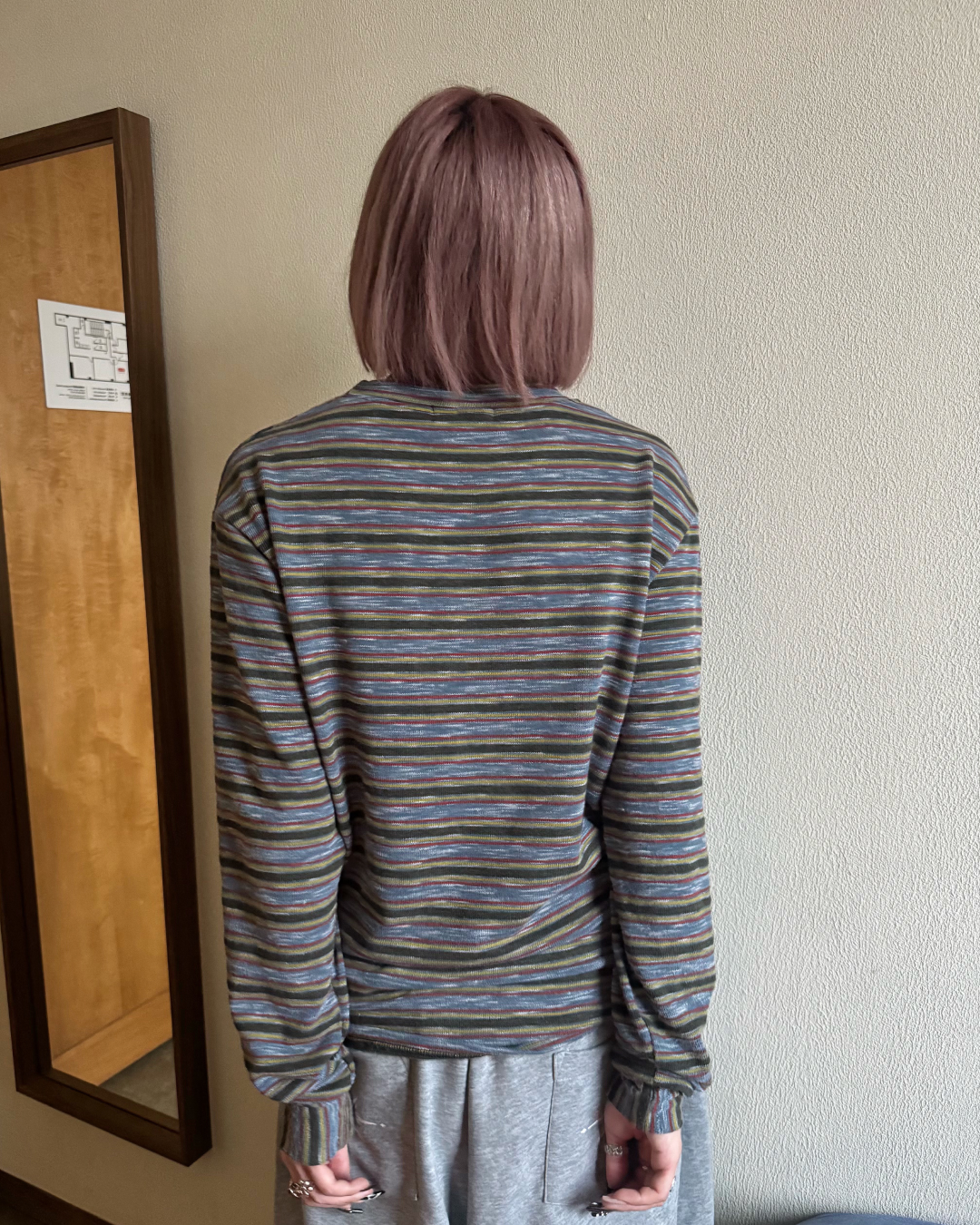 ヘンリーネックボーダーロングTシャツ KM7059