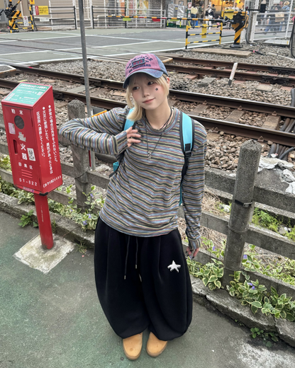 ヘンリーネックボーダーロングTシャツ KM7059