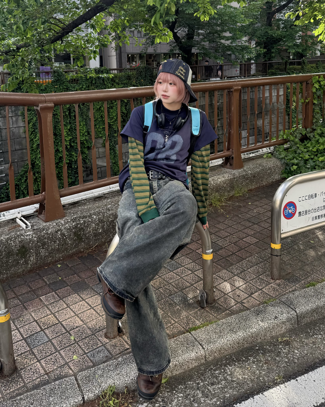 ダブルストライプロングTシャツ KM7093