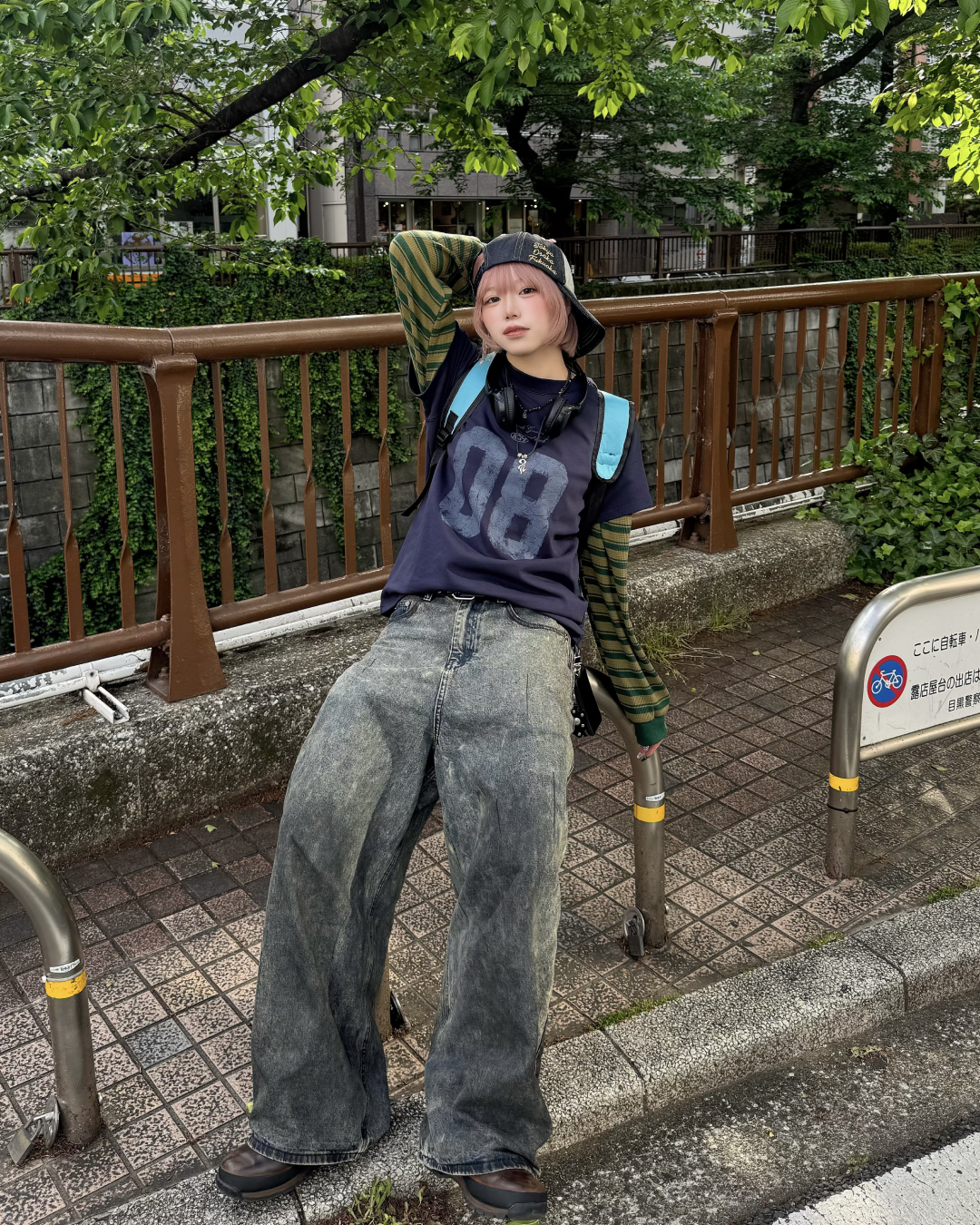 ダブルストライプロングTシャツ KM7093