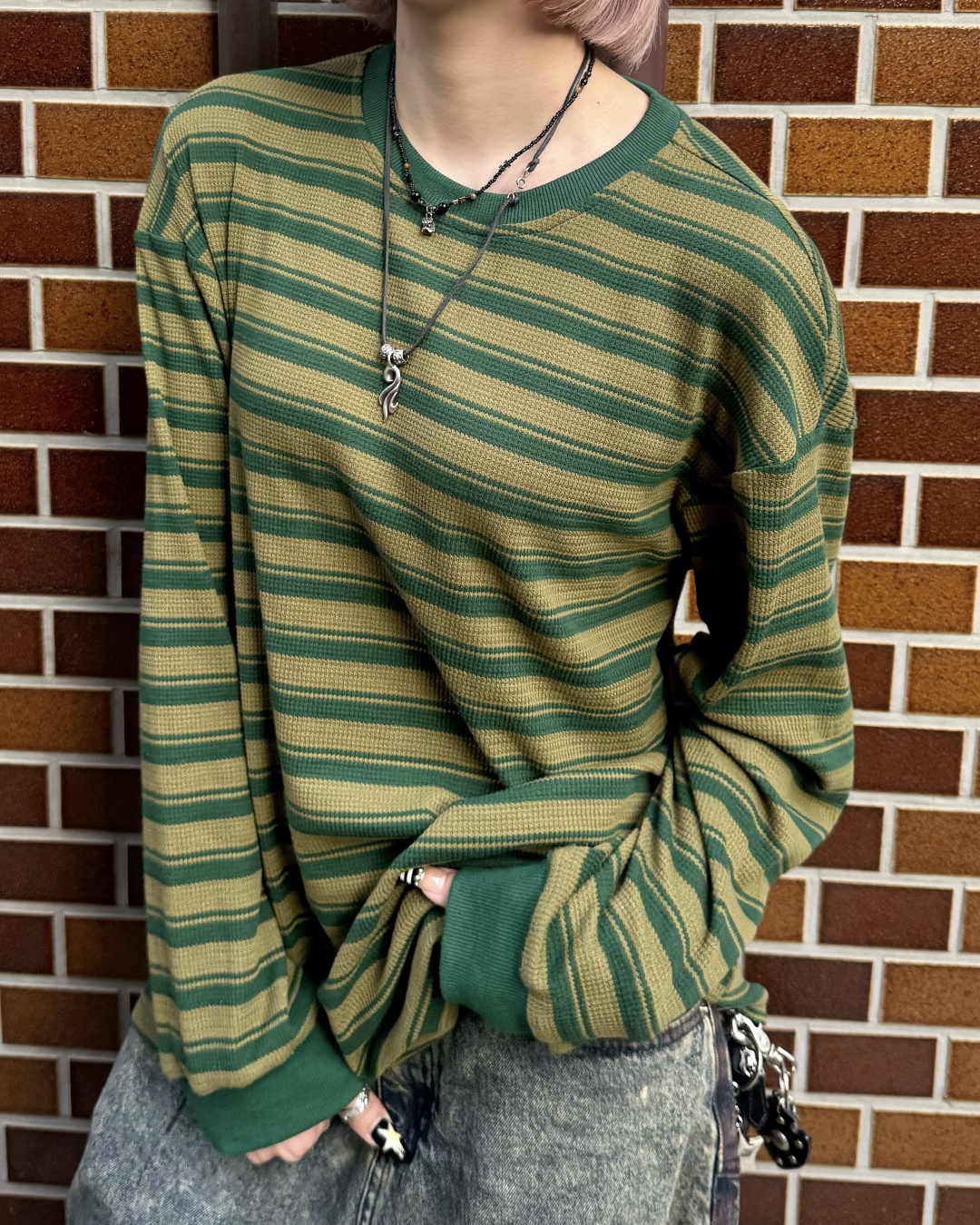 ダブルストライプロングTシャツ KM7093