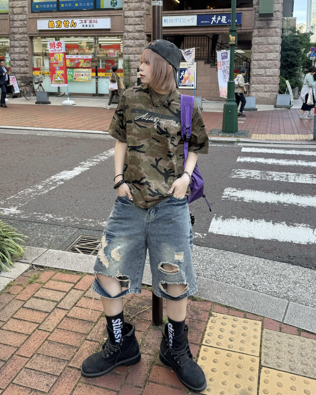 ダメージハーフデニムパンツ KM7130
