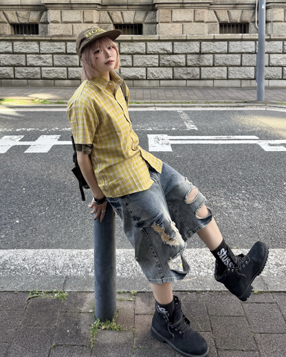 ダメージハーフデニムパンツ KM7130