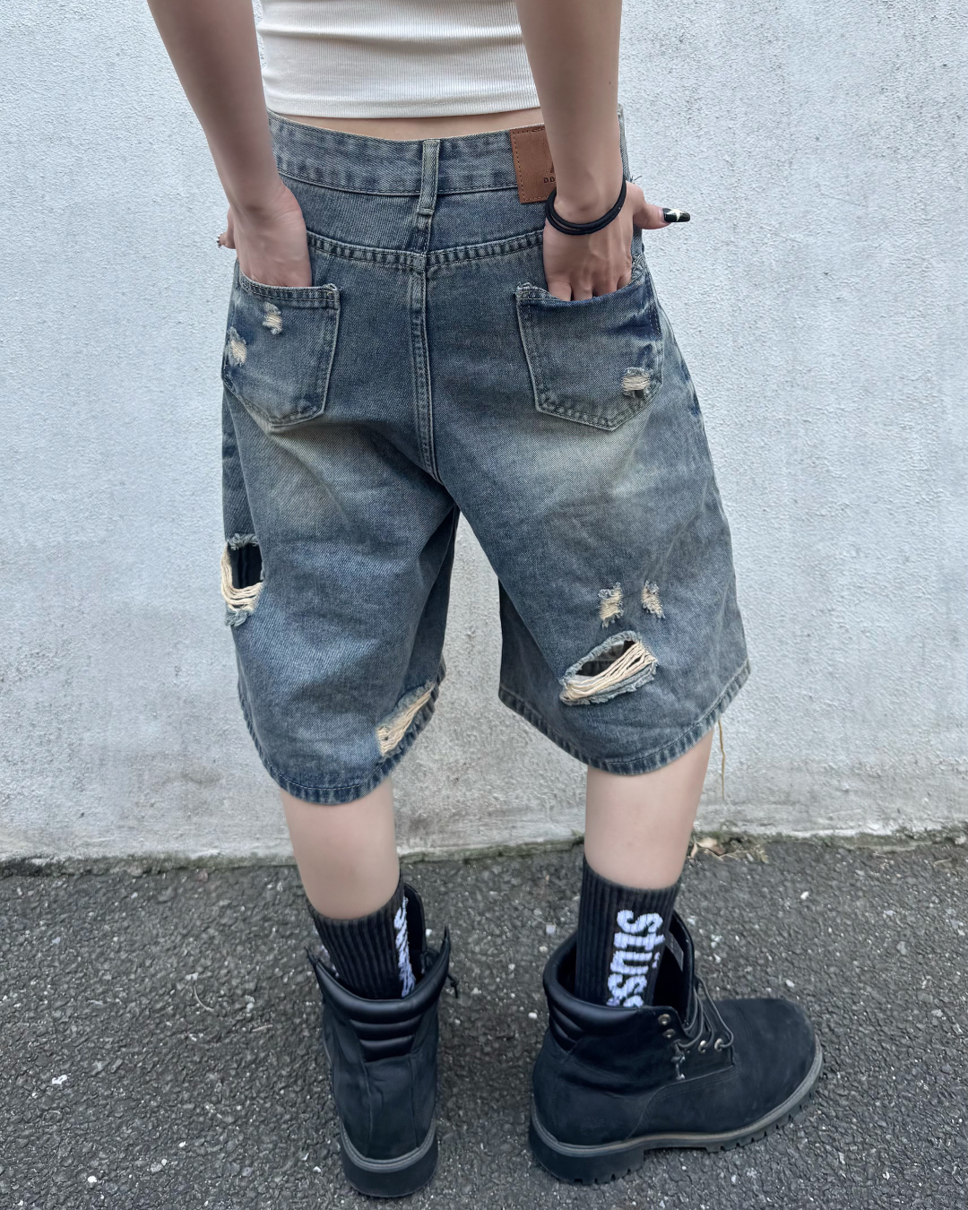 ダメージハーフデニムパンツ KM7130