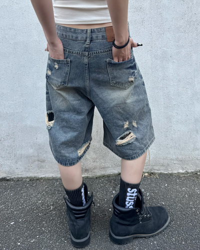 ダメージハーフデニムパンツ KM7130