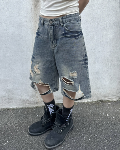ダメージハーフデニムパンツ KM7130