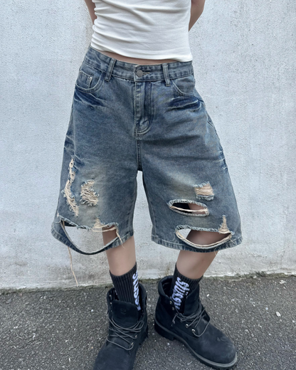 ダメージハーフデニムパンツ KM7130