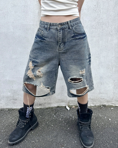 ダメージハーフデニムパンツ KM7130