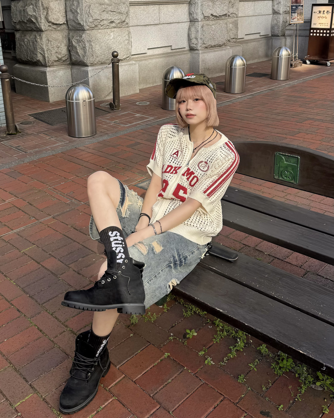 ダメージハーフデニムパンツ KM7130