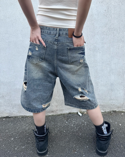 ダメージハーフデニムパンツ KM7130