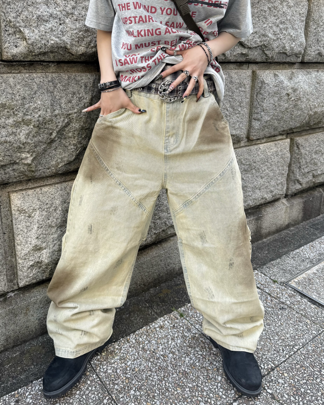 ダーティーウォッシュワイドパンツ KM7172