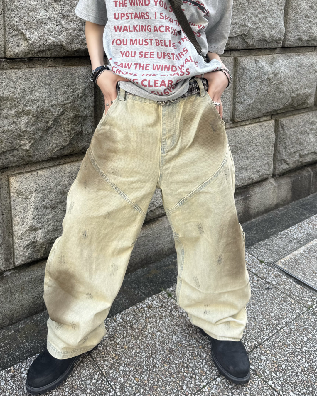 ダーティーウォッシュワイドパンツ KM7172