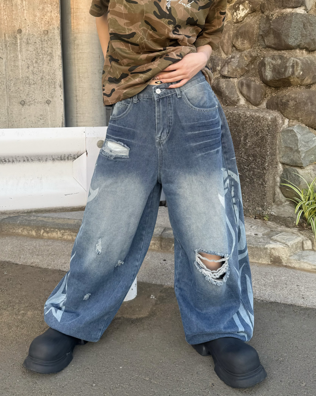 ダメージウォッシュデニムパンツ KM7174