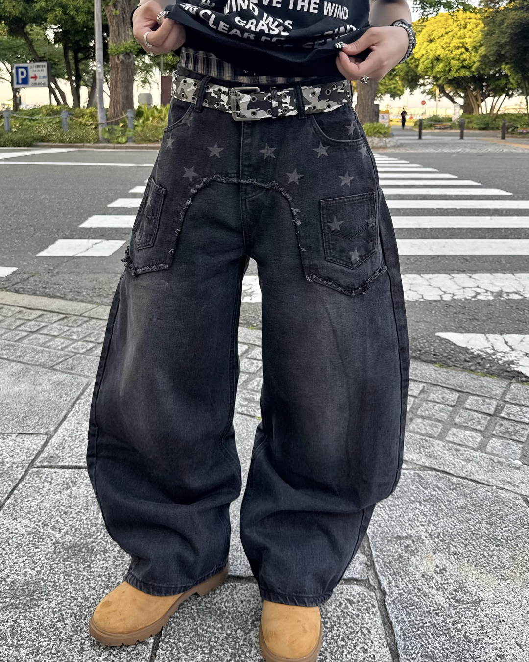 スターウォッシュワイドレッグパンツ KM7175