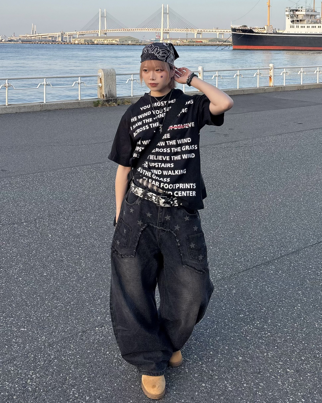 スターウォッシュワイドレッグパンツ KM7175