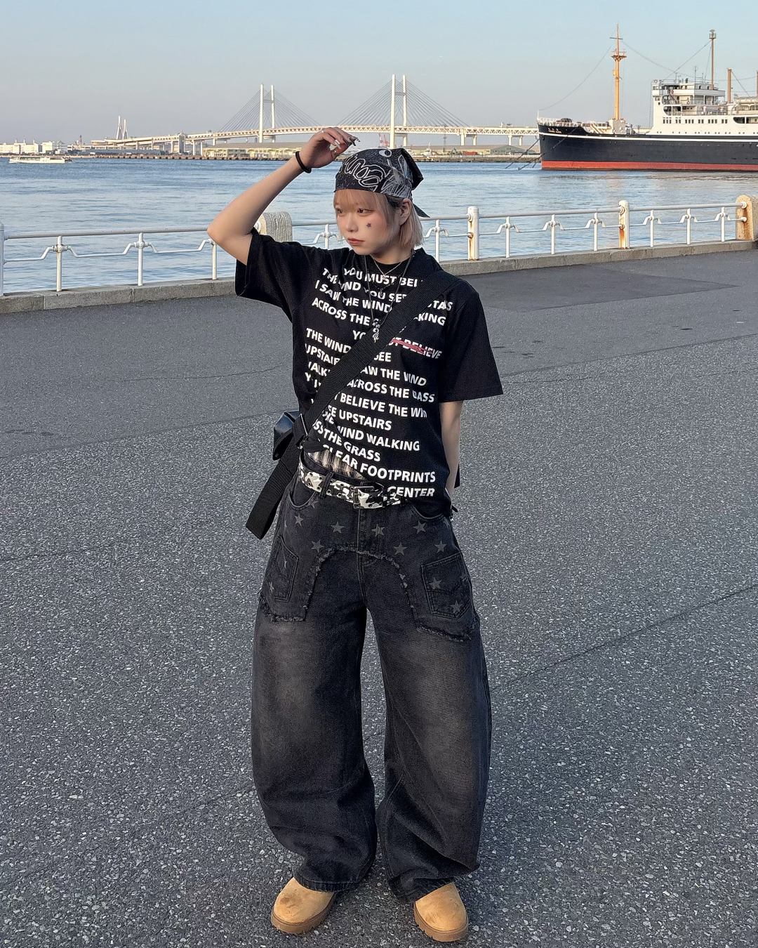 スターウォッシュワイドレッグパンツ KM7175