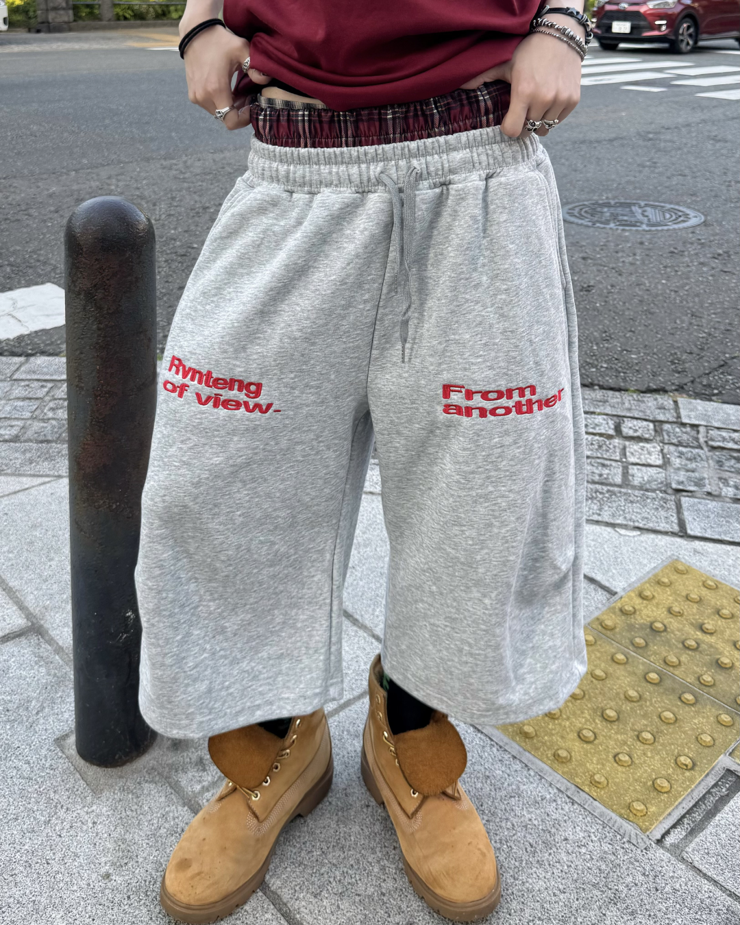 チェックレイヤードスウェットパンツ KM7178