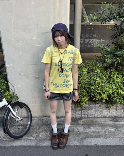 レトロレタープリントラウンドネックTシャツ KM7236