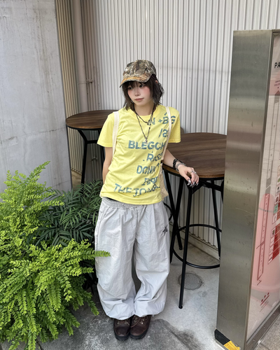 レトロレタープリントラウンドネックTシャツ KM7236