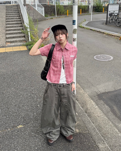 グリーンワイドレッグパンツ KM7286
