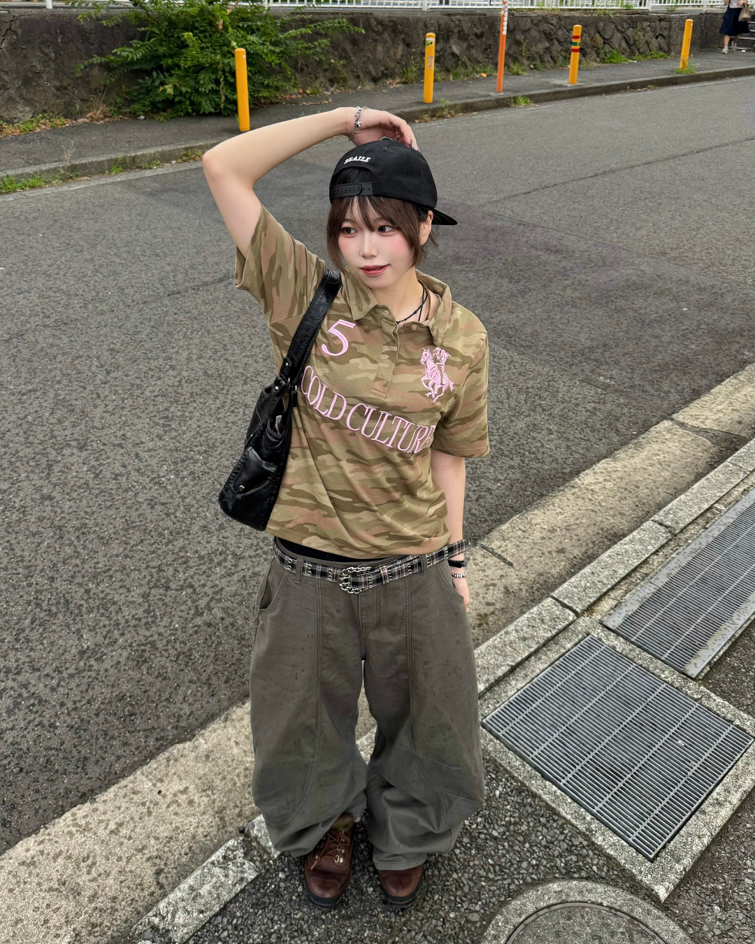 グリーンワイドレッグパンツ KM7286