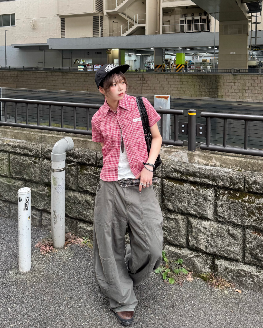 グリーンワイドレッグパンツ KM7286