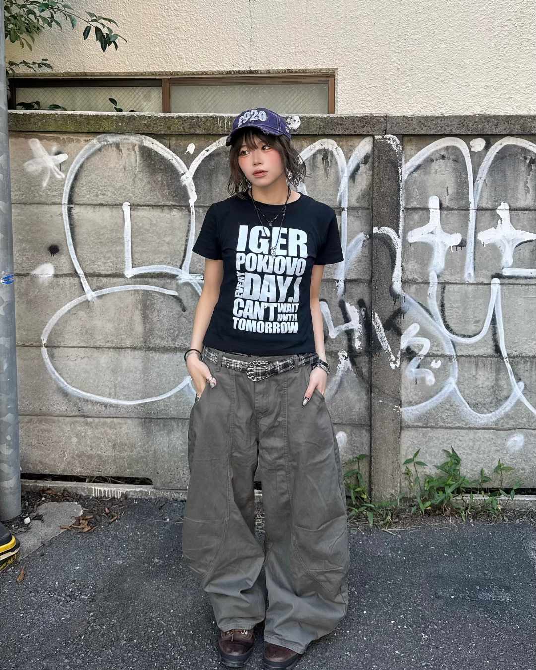グリーンワイドレッグパンツ KM7286