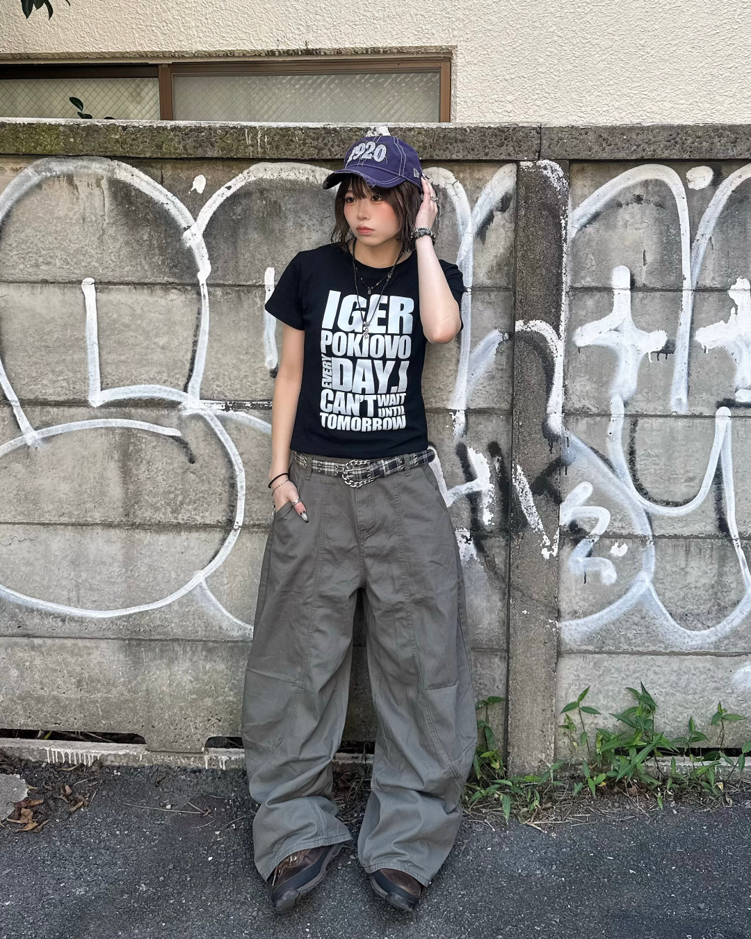 グリーンワイドレッグパンツ KM7286