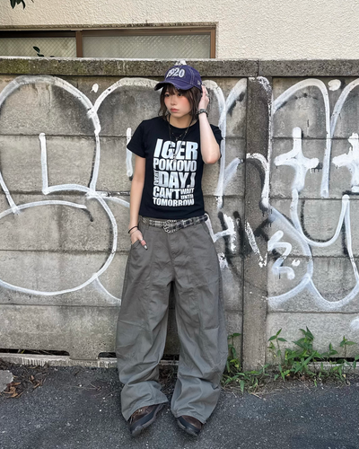 グリーンワイドレッグパンツ KM7286