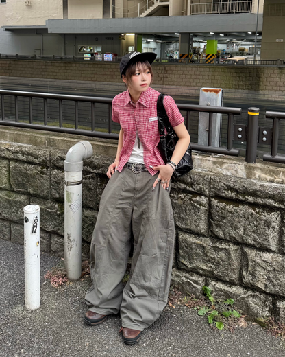 グリーンワイドレッグパンツ KM7286