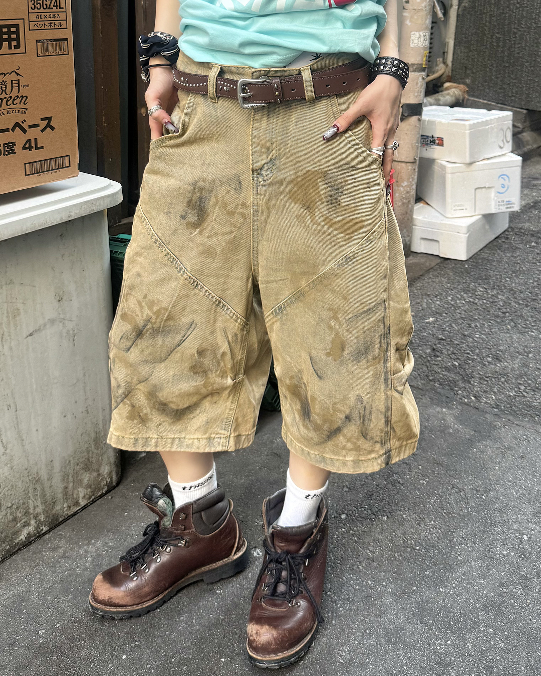 ヴィンテージカモ柄ワイドハーフパンツ KM7290