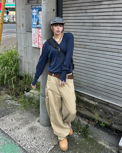 Vネックボタントップス KM7344