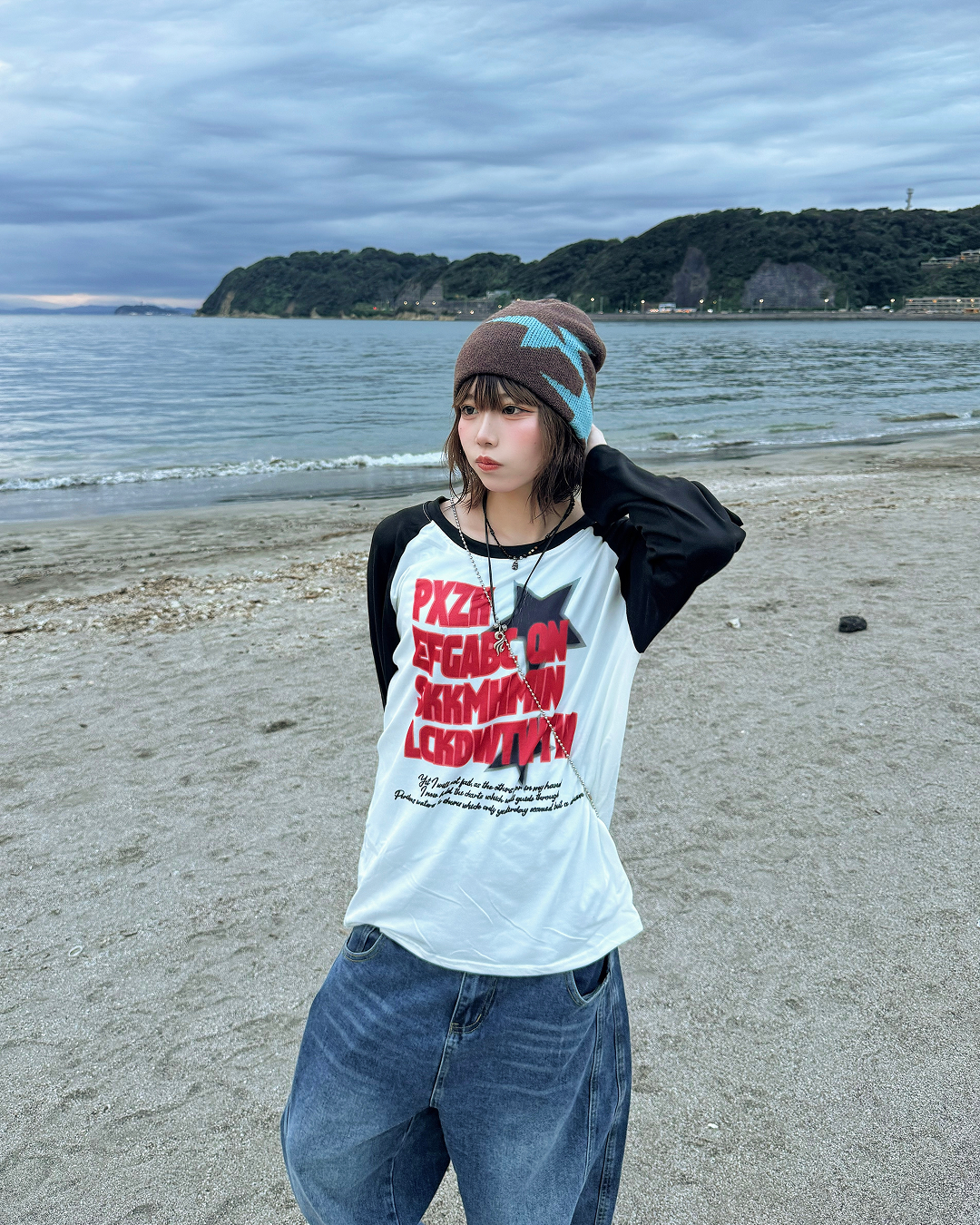 アメリカンロゴプリントロングシャツ KM7348
