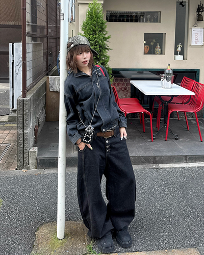 フロントボタンワイドデニム KM7357