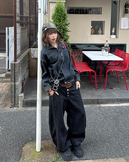 フロントボタンワイドデニム KM7357