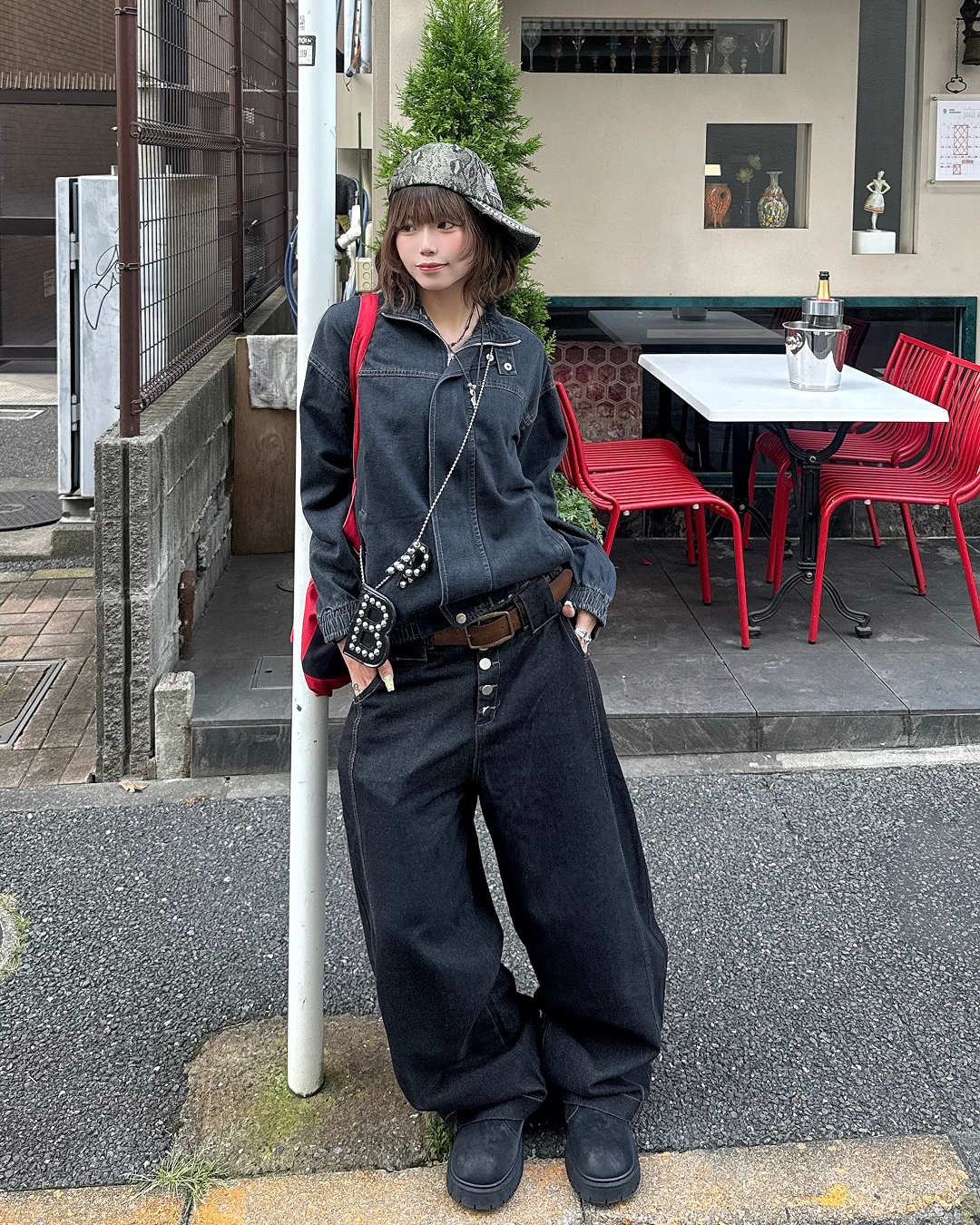 フロントボタンワイドデニム KM7357