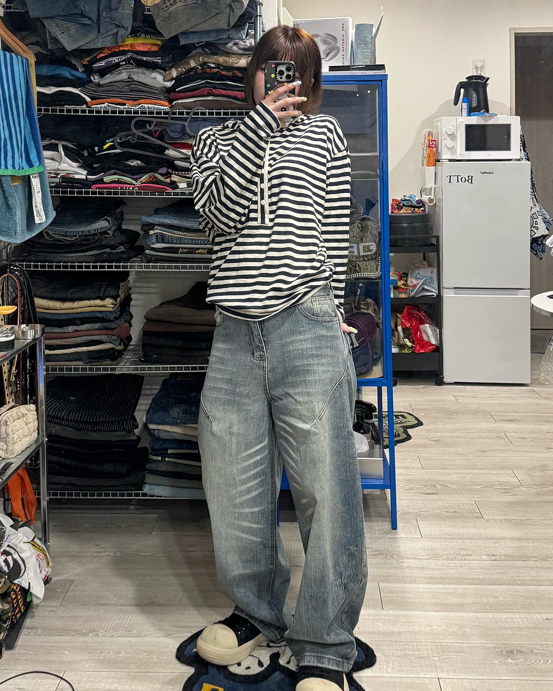 ボーダーヘンリーネックフードロングT KM7430