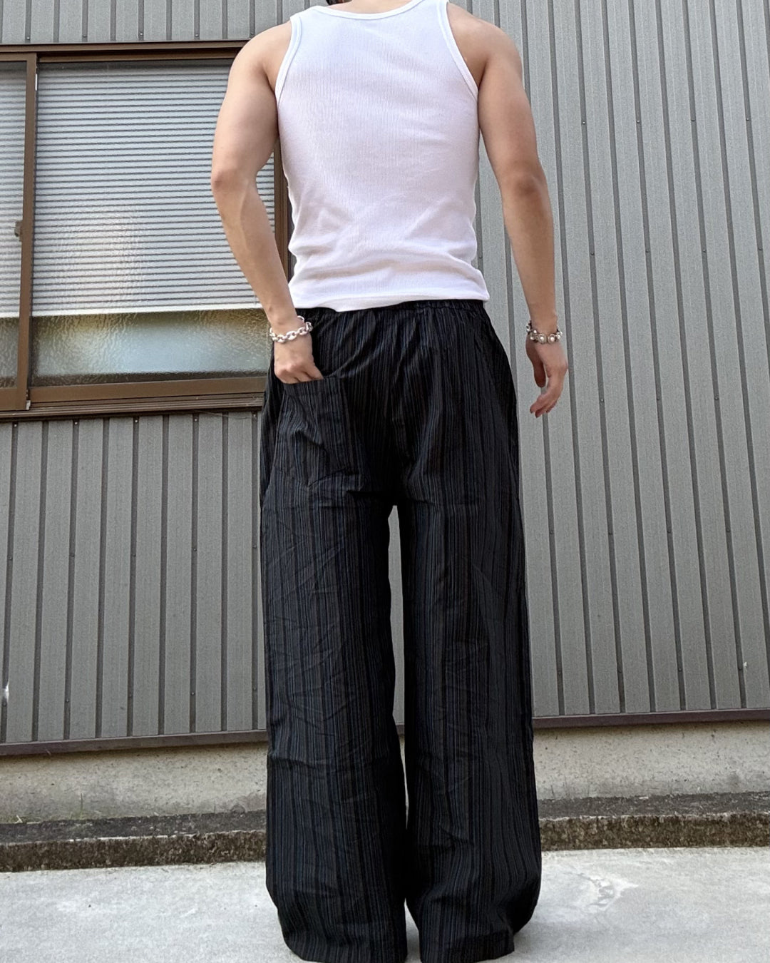 ストライプワイドレッグパンツ KN0151
