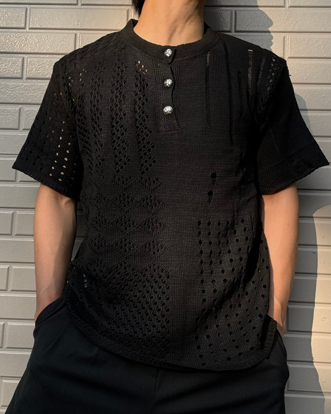 ホローニットヘンリーネックTシャツ KN0283