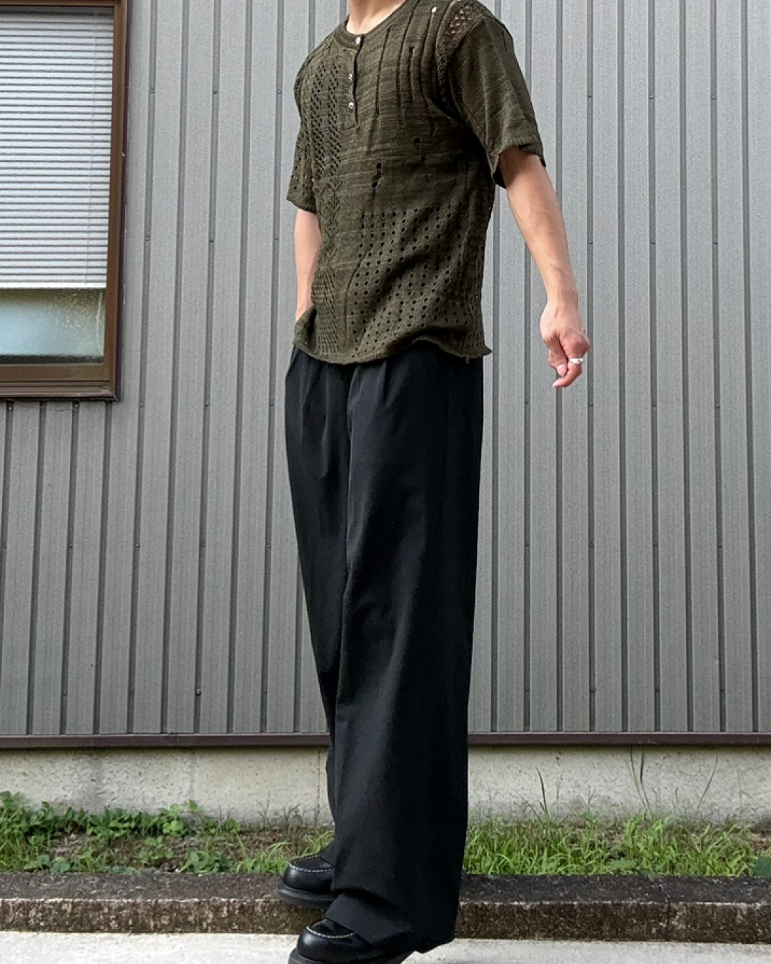 ホローニットヘンリーネックTシャツ KN0283