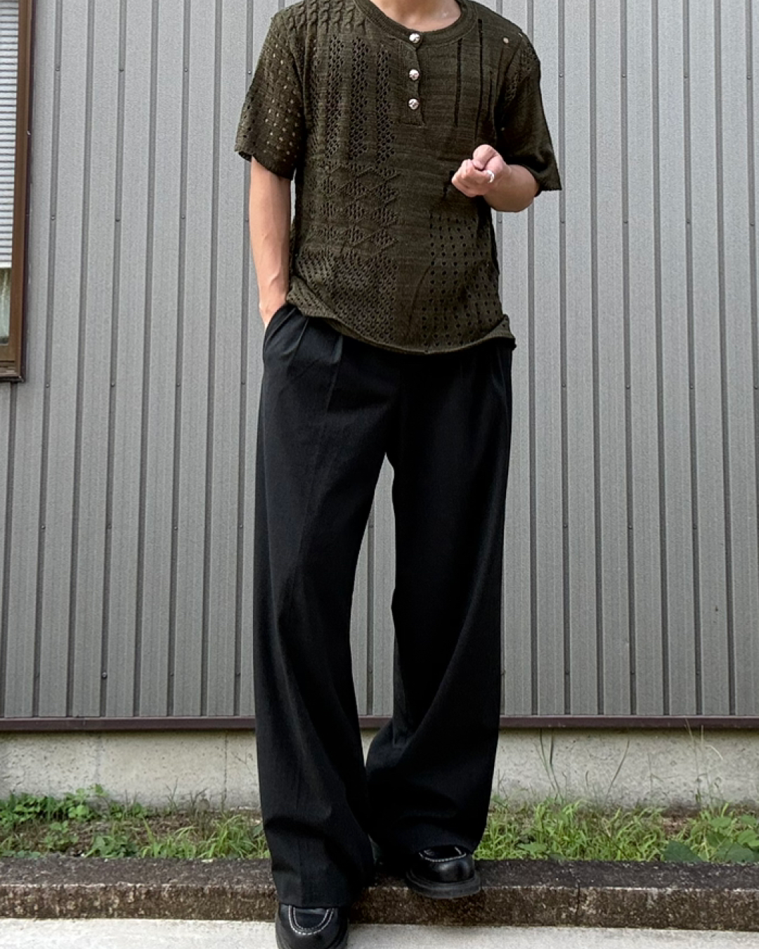 ホローニットヘンリーネックTシャツ KN0283