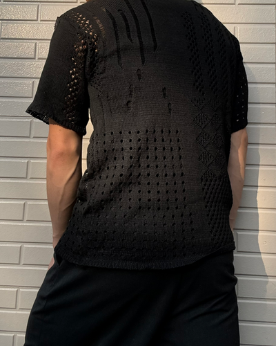 ホローニットヘンリーネックTシャツ KN0283