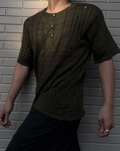 ホローニットヘンリーネックTシャツ KN0283