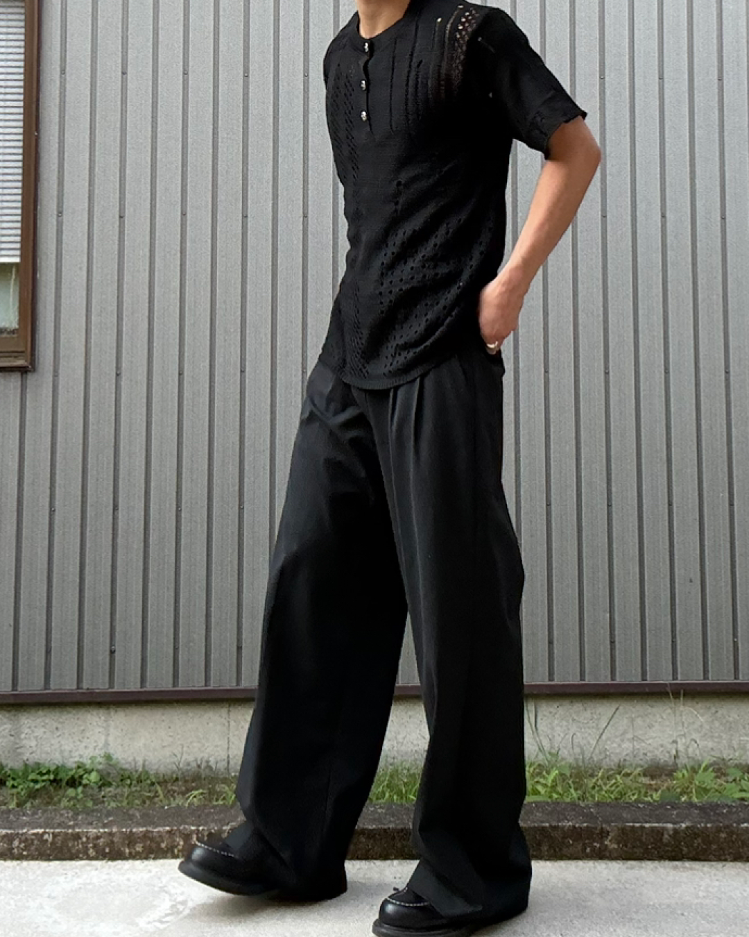 ホローニットヘンリーネックTシャツ KN0283