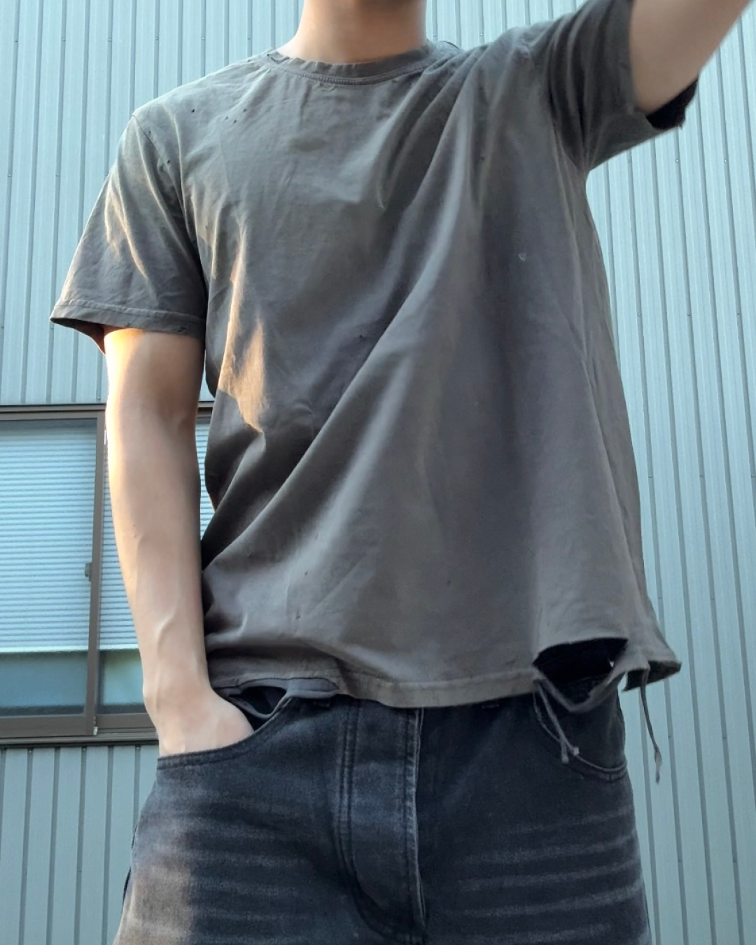 カラーウォッシュ加工ダメージTシャツ KN0286