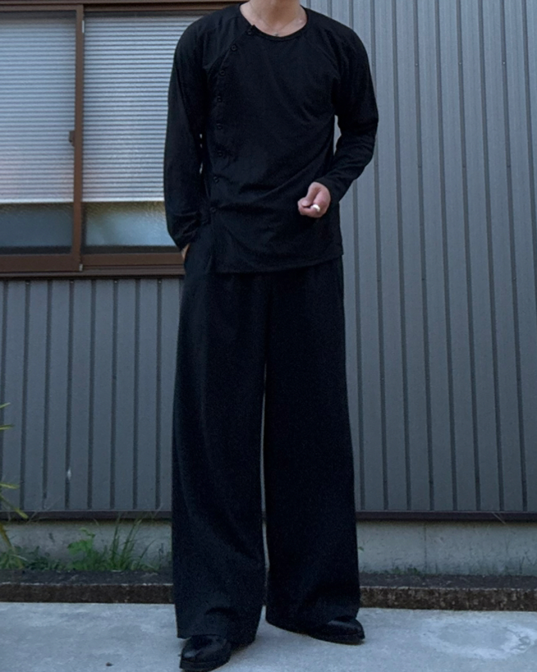 アシンメトリーノーカラーロングT KN0299