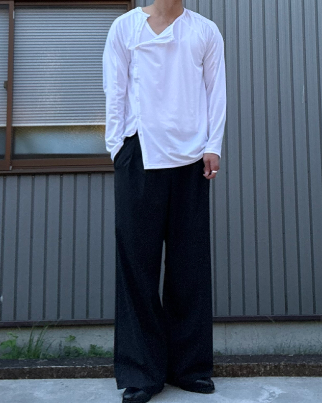 アシンメトリーノーカラーロングT KN0299
