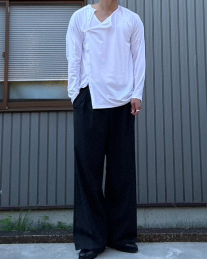 アシンメトリーノーカラーロングT KN0299
